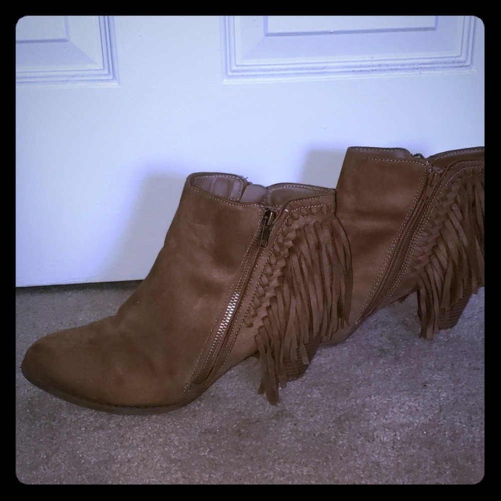 Brown Fringe Booties